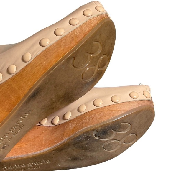 Pedro Garcia Clog Wood Platform Wedge Peep Toe Tan Slip On Size 38 - Picture 6 of 8